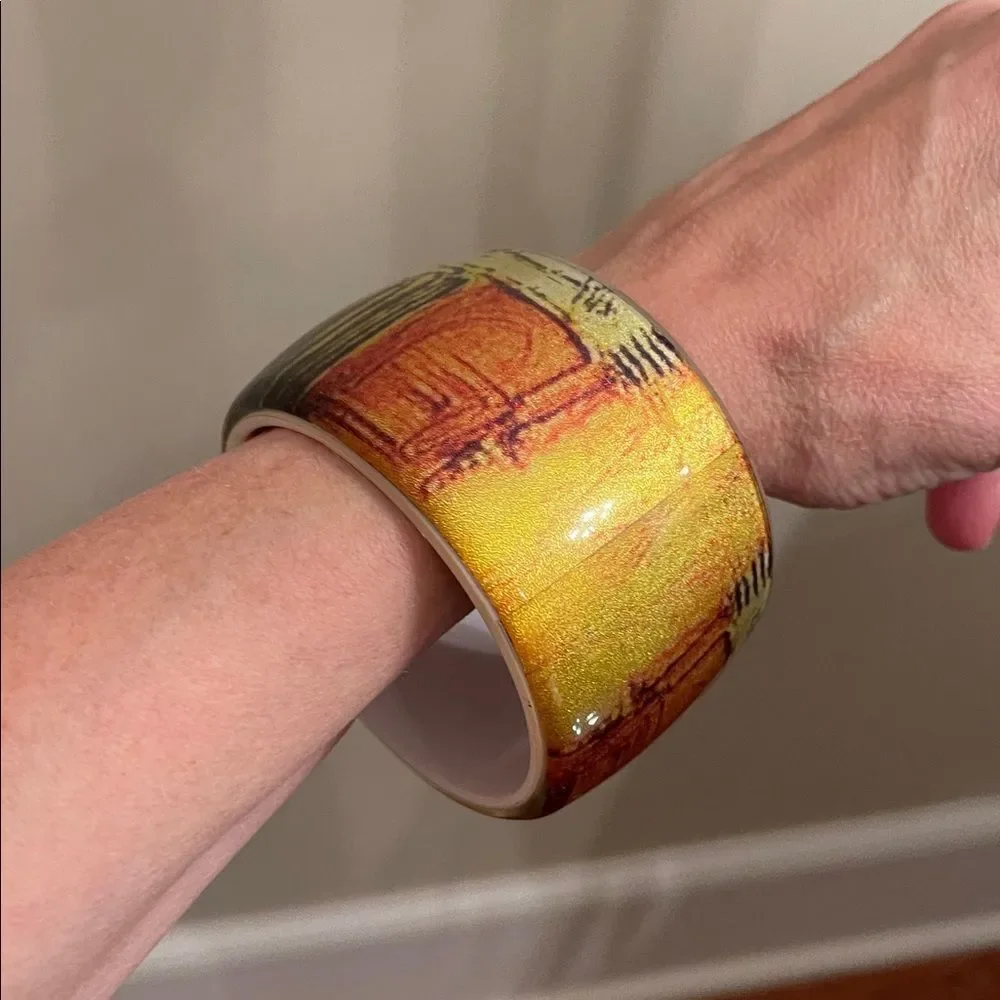Vintage Colorful Abstract Resin or Acrylic Bangle Bracelet 8 3/8” approx